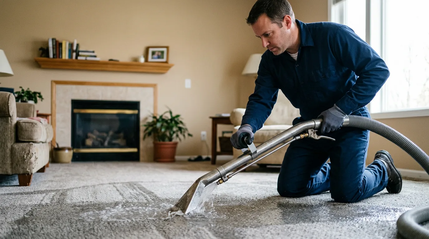 Water damage restoration technician working near Crawfordsville, IA